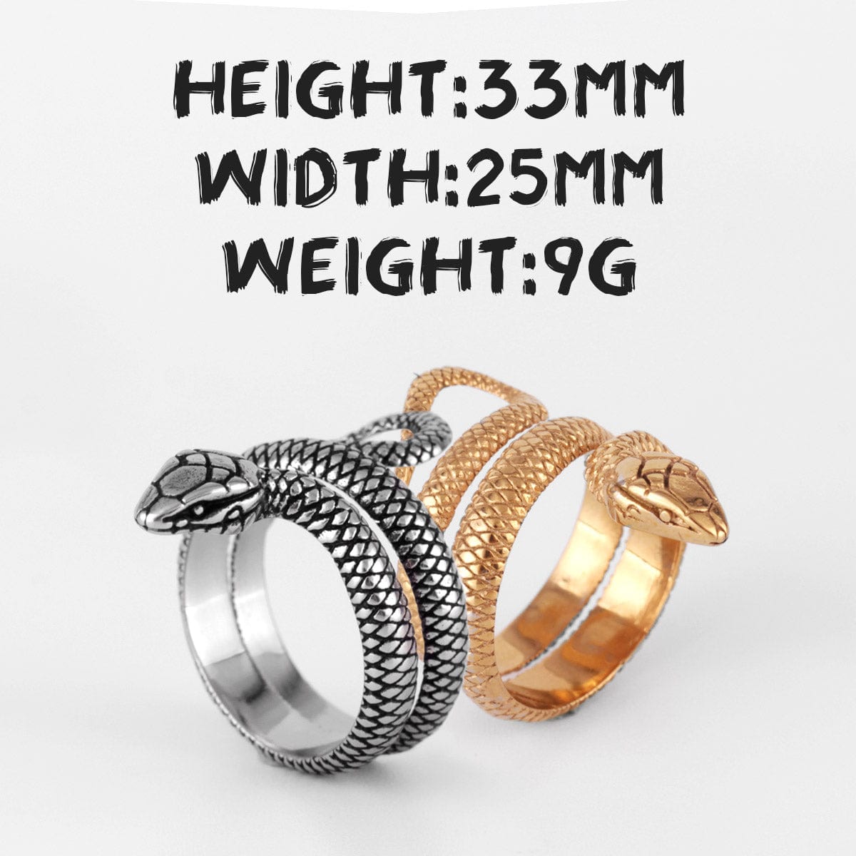 Chic Gold Silver Tone Stainless Steel Snake Ring - ArtGalleryZen