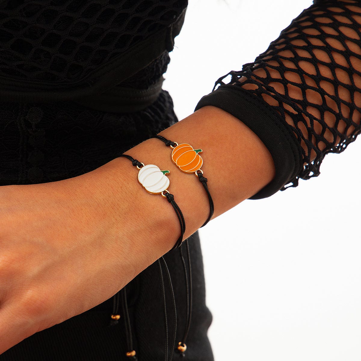 Chic Halloween Pumpkin Pendant Wax Cord Bracelet Set - ArtGalleryZen