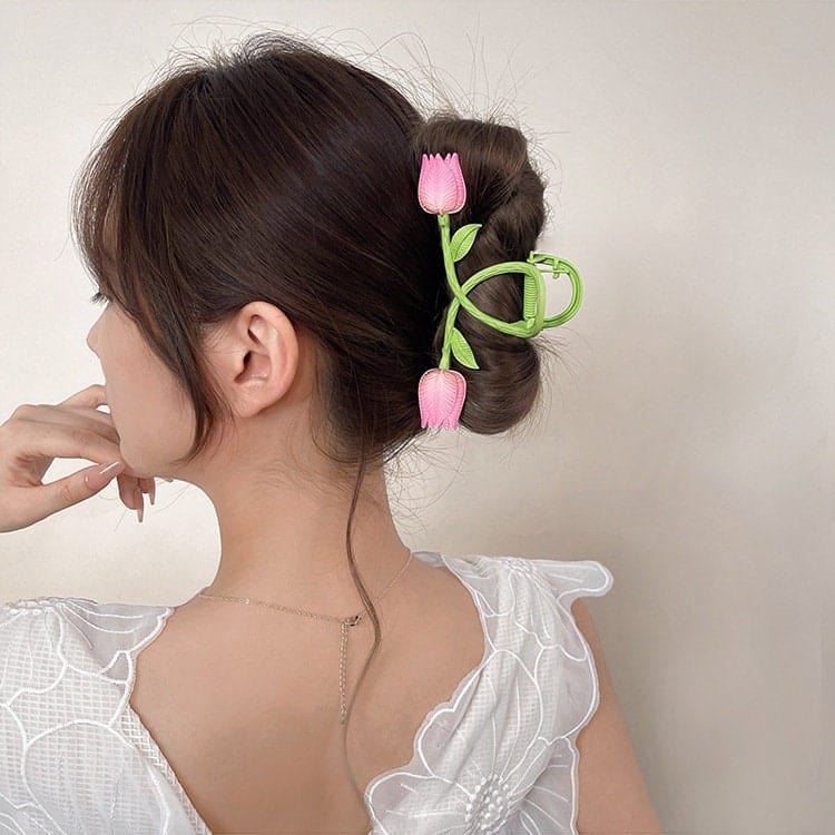Chic Handmade Colorful Enamel Tulip Chignon Claw Clip Hair Clip - ArtGalleryZen
