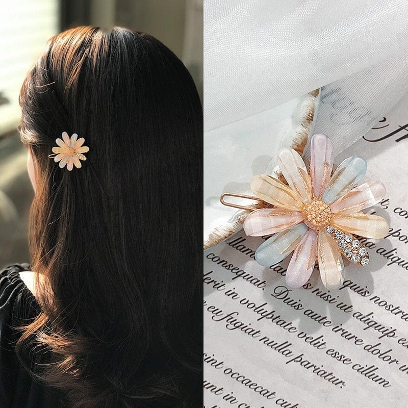 Chic Handmade CZ Inlaid Pink Floral Moon Heart Hair Clip - ArtGalleryZen