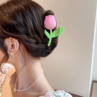 Thumbnail for Chic Handmade Enamel Pink Tulip Chignon Claw Clip Hair Clip - ArtGalleryZen