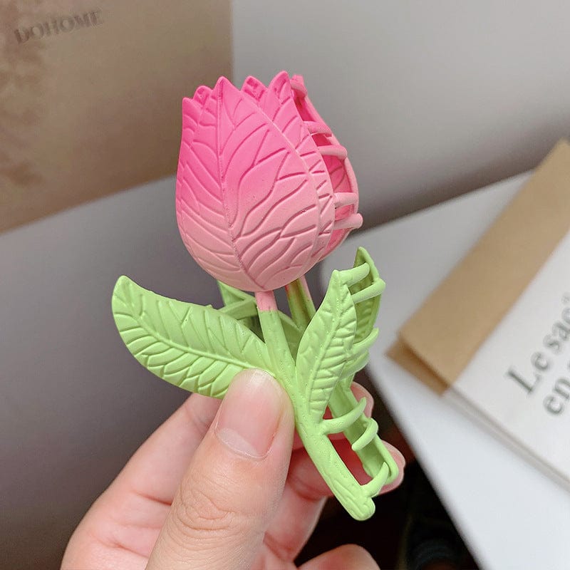 Chic Handmade Enamel Pink Tulip Chignon Claw Clip Hair Clip - ArtGalleryZen