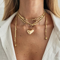 Thumbnail for Chic Heart Pendant Square Beaded Long Chain Necklace - ArtGalleryZen
