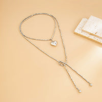 Thumbnail for Chic Heart Pendant Square Beaded Long Chain Necklace - ArtGalleryZen