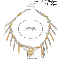 Thumbnail for Chic Heart Pendant Two Tone Ball Chain Tassel Necklace - ArtGalleryZen
