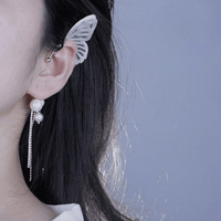 Thumbnail for Chic Hollow Butterfly Pearl Chain Tassel Elf Ear Cuff Wrap Earring - ArtGalleryZen