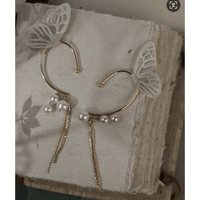 Thumbnail for Chic Hollow Butterfly Pearl Chain Tassel Elf Ear Cuff Wrap Earring - ArtGalleryZen