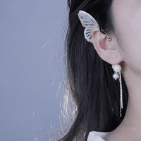 Thumbnail for Chic Hollow Butterfly Pearl Chain Tassel Elf Ear Cuff Wrap Earring - ArtGalleryZen