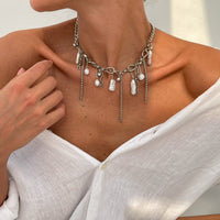Thumbnail for Chic Irregular Pearl Tassel Curb Chain Necklace - ArtGalleryZen