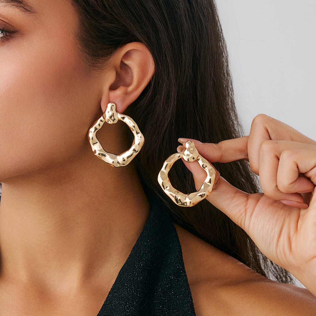 Chic Irregular Textured Hoop Stud Earrings - ArtGalleryZen