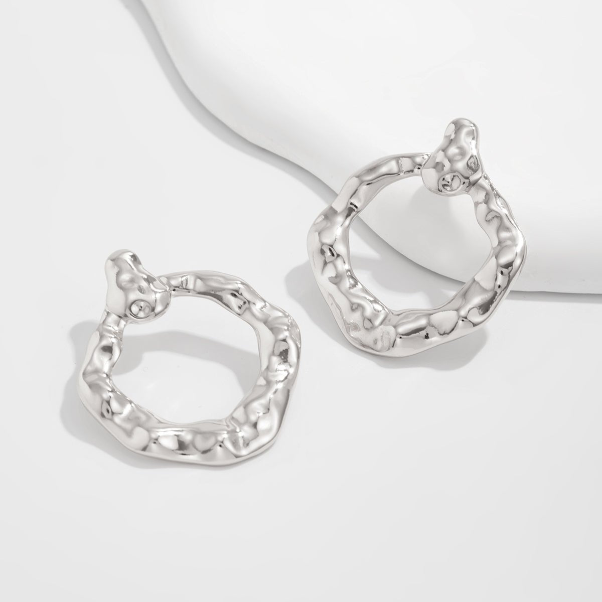Chic Irregular Textured Hoop Stud Earrings - ArtGalleryZen