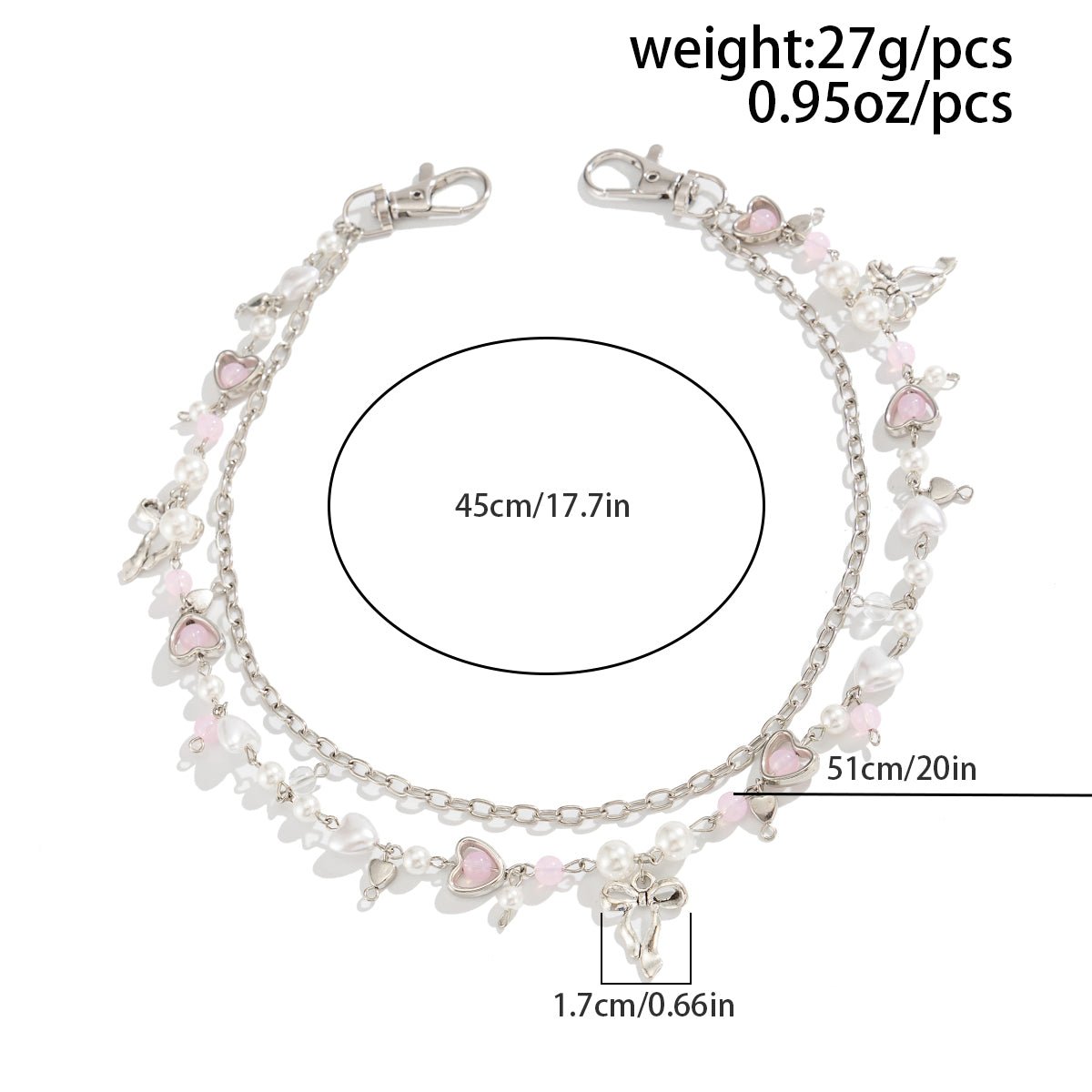 Chic Layered Bowknot Charm Pearl Heart Glass Bead Trouser Chain - ArtGalleryZen