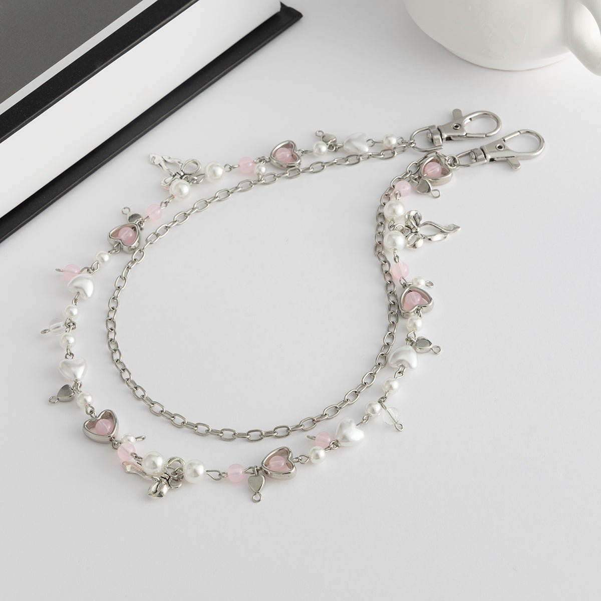 Chic Layered Bowknot Charm Pearl Heart Glass Bead Trouser Chain - ArtGalleryZen
