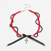 Thumbnail for Chic Layered Cross Bowknot Pendant Pearl Seed Beaded Chain Necklace - ArtGalleryZen