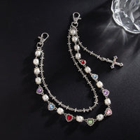 Thumbnail for Chic Layered Cross Pendant Heart Rhinestone Pearl Trouser Chain - ArtGalleryZen