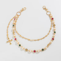 Thumbnail for Chic Layered Cross Pendant Pearl Crystal Trouser Chain - ArtGalleryZen