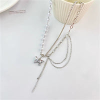 Thumbnail for Chic Layered Crystal Butterfly Pearl Chain Necklace - ArtGalleryZen