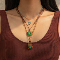 Thumbnail for Chic Layered Crystal Sun Pendant Wax Cord String Necklace Set - ArtGalleryZen