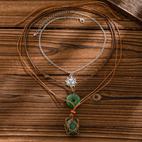 Thumbnail for Chic Layered Crystal Sun Pendant Wax Cord String Necklace Set - ArtGalleryZen