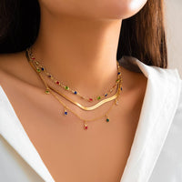 Thumbnail for Chic Layered Crystal Tassel Herringbone Chain Necklace Set - ArtGalleryZen