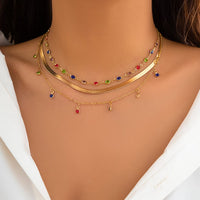 Thumbnail for Chic Layered Crystal Tassel Herringbone Chain Necklace Set - ArtGalleryZen