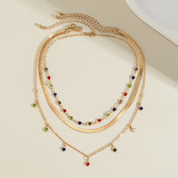 Thumbnail for Chic Layered Crystal Tassel Herringbone Chain Necklace Set - ArtGalleryZen