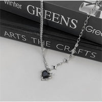 Thumbnail for Chic Layered CZ Inlaid Pink And Black Crystal Heart Pendant Star Chain Necklace - ArtGalleryZen