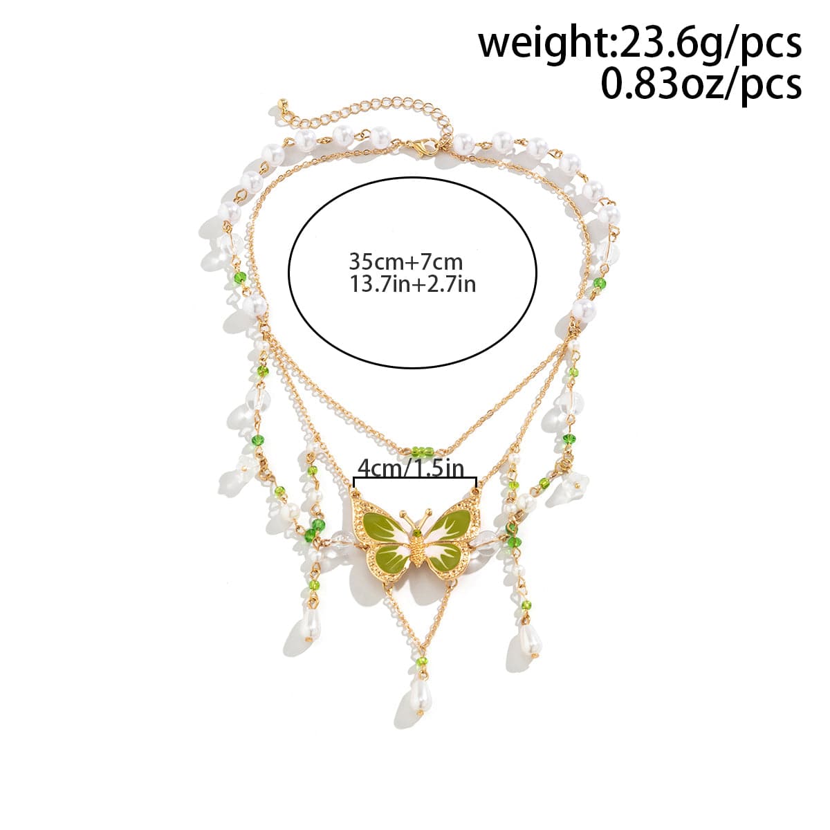 Chic Layered Floral Pearl Chain Tassel Butterfly Necklace - ArtGalleryZen