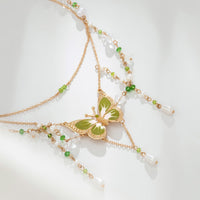 Thumbnail for Chic Layered Floral Pearl Chain Tassel Butterfly Necklace - ArtGalleryZen