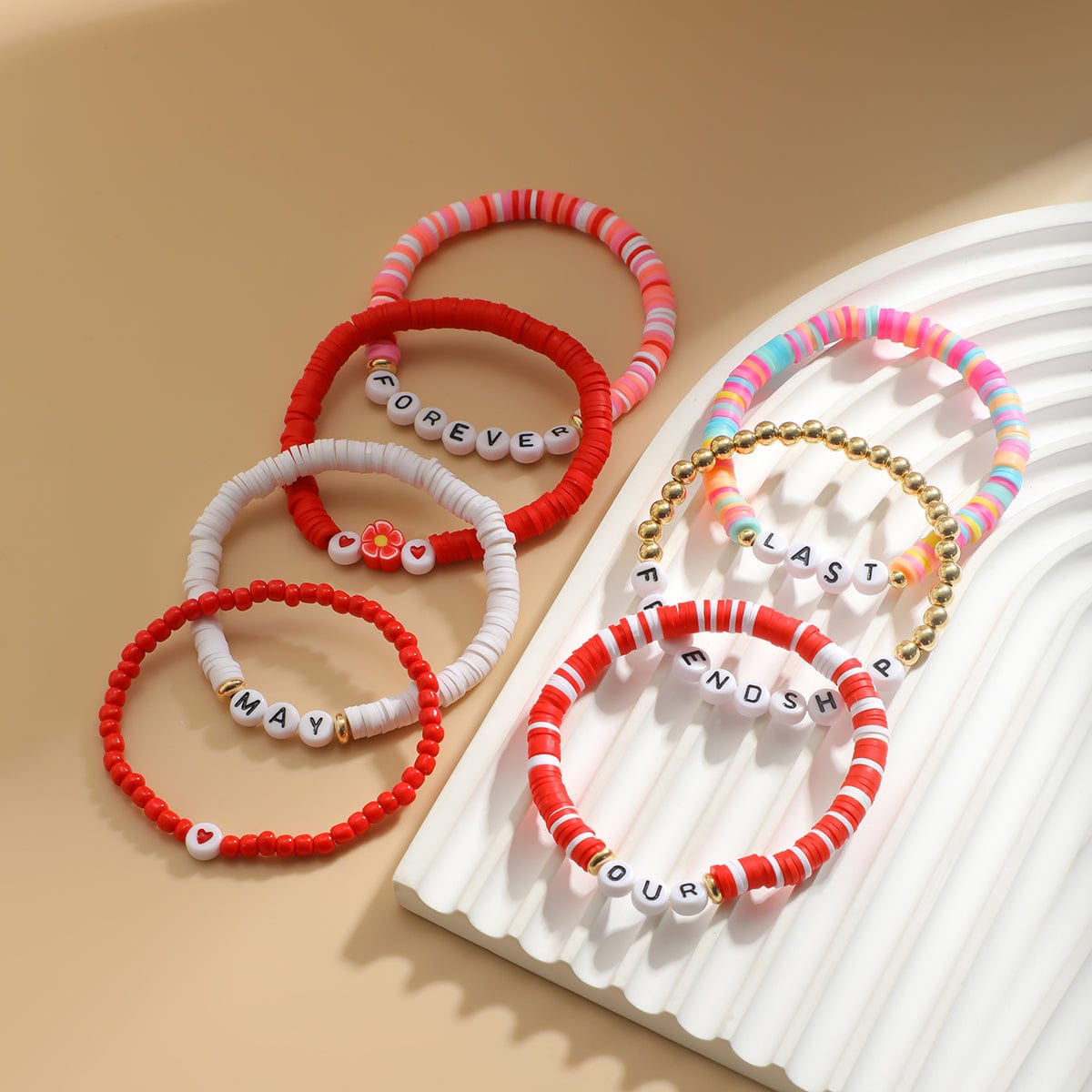 Chic Layered Flower Letter Polymer Clay Beaded Friendship Bracelet Set - ArtGalleryZen