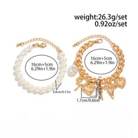 Thumbnail for Chic Layered Heart Bow Rose Charm Pearl Chain Bracelet Set - ArtGalleryZen