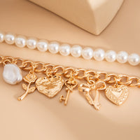 Thumbnail for Chic Layered Heart Bow Rose Charm Pearl Chain Bracelet Set - ArtGalleryZen