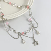 Thumbnail for Chic Layered Hollow Star Pendant Pearl Crystal Chain Necklace - ArtGalleryZen