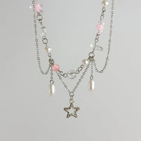 Thumbnail for Chic Layered Hollow Star Pendant Pearl Crystal Chain Necklace - ArtGalleryZen