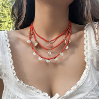 Thumbnail for Chic Layered Mermaid Shell Starfish Tassel Seed Bead Necklace Set - ArtGalleryZen