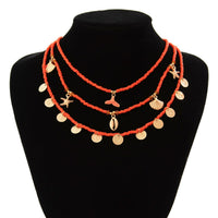 Thumbnail for Chic Layered Mermaid Shell Starfish Tassel Seed Bead Necklace Set - ArtGalleryZen