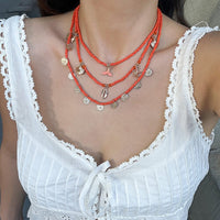 Thumbnail for Chic Layered Mermaid Shell Starfish Tassel Seed Bead Necklace Set - ArtGalleryZen