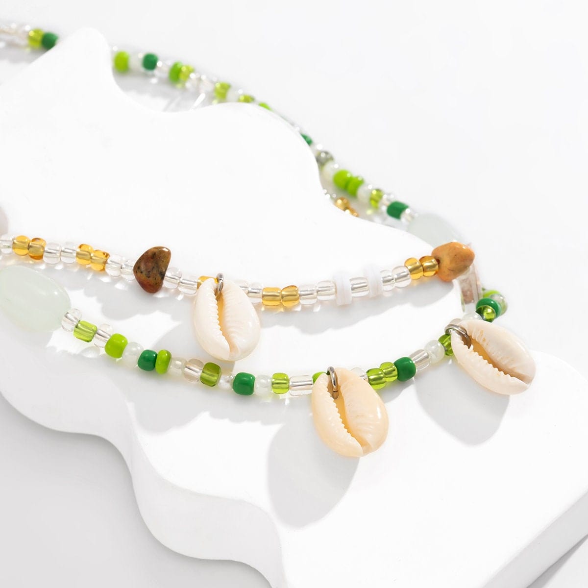 Chic Layered Natural Stone Charm Cowry Tassel Seed Beaded Belly Chain Set - ArtGalleryZen