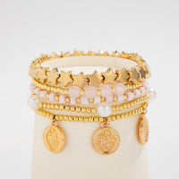 Thumbnail for Chic Layered Pattern Round Disk Pearl Charm Seed Beaded Star Bracelet Set - ArtGalleryZen