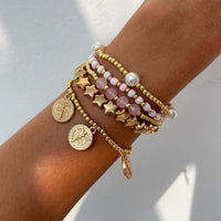 Thumbnail for Chic Layered Pattern Round Disk Pearl Charm Seed Beaded Star Bracelet Set - ArtGalleryZen