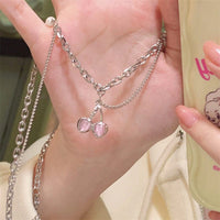 Thumbnail for Chic Layered Pearl Charm Pink Cherry Pendant Necklace - ArtGalleryZen