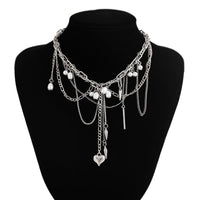 Thumbnail for Chic Layered Pearl Rivet Tassel Heart Pendant Cable Chain Y Necklace - ArtGalleryZen
