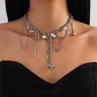 Thumbnail for Chic Layered Pearl Rivet Tassel Heart Pendant Cable Chain Y Necklace - ArtGalleryZen