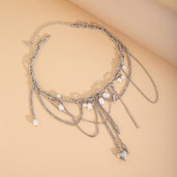Thumbnail for Chic Layered Pearl Rivet Tassel Heart Pendant Cable Chain Y Necklace - ArtGalleryZen