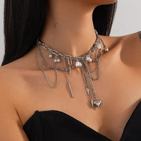 Thumbnail for Chic Layered Pearl Rivet Tassel Heart Pendant Cable Chain Y Necklace - ArtGalleryZen