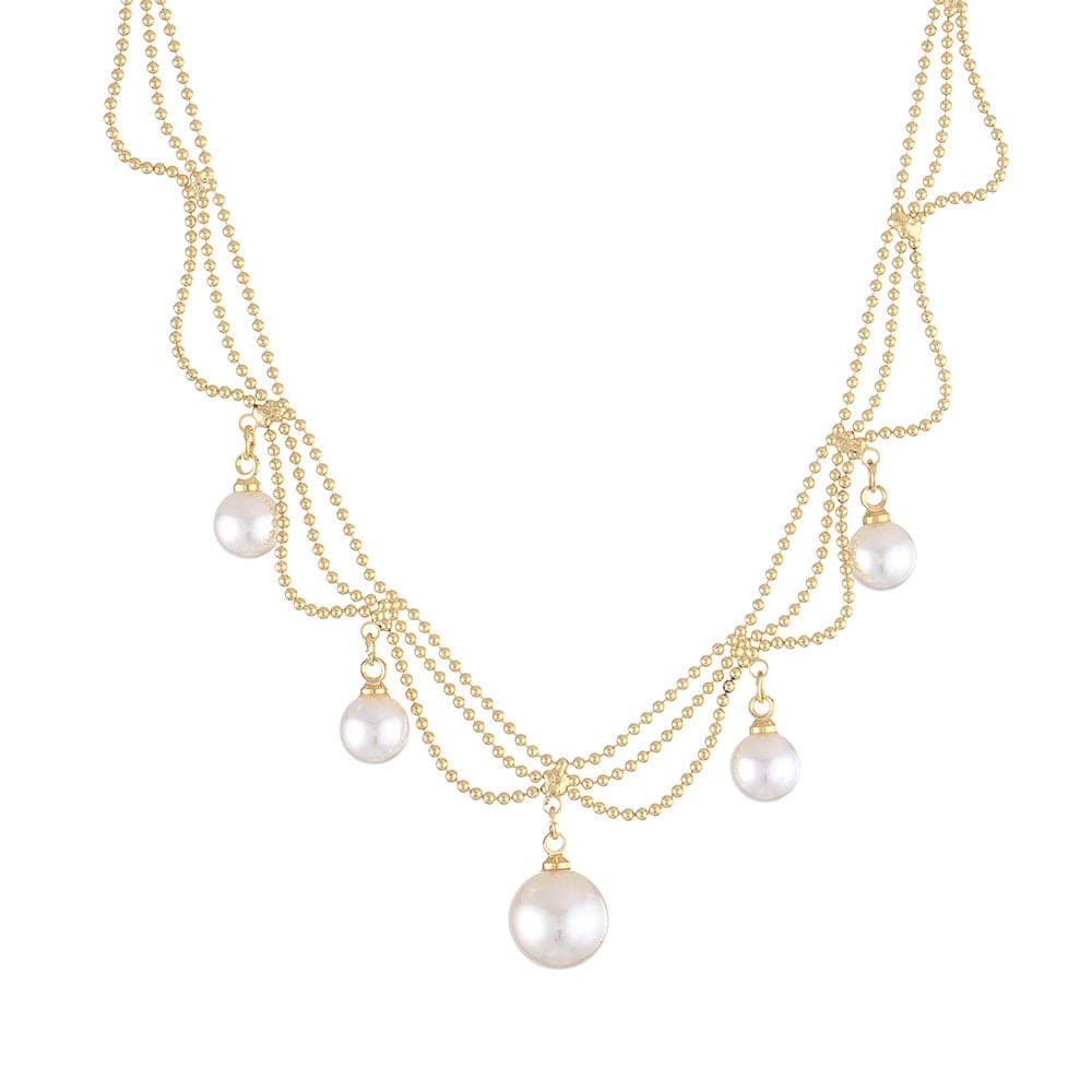 Chic Layered Pearl Tassel Ball Chain Choker Necklace - ArtGalleryZen