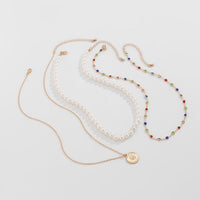 Thumbnail for Chic Layered Relief Round Disk Pendant Crystal Pearl Chain Necklace Set - ArtGalleryZen