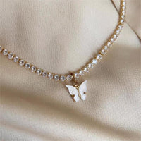 Thumbnail for Chic Layered Rhinestone Inlaid Butterfly Initial Letter Pendant Choker Necklace Set - ArtGalleryZen