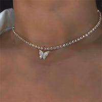 Thumbnail for Chic Layered Rhinestone Inlaid Butterfly Initial Letter Pendant Choker Necklace Set - ArtGalleryZen