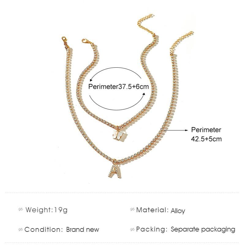 Chic Layered Rhinestone Inlaid Butterfly Initial Letter Pendant Choker Necklace Set - ArtGalleryZen